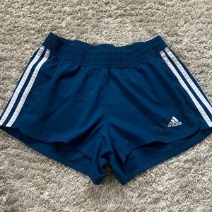 Blue adidas running shorts, no liner or spandex inside!